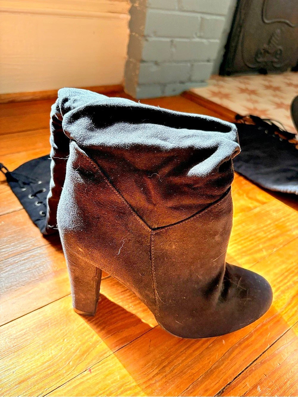 Black Suede Knee-High Heeled Boots